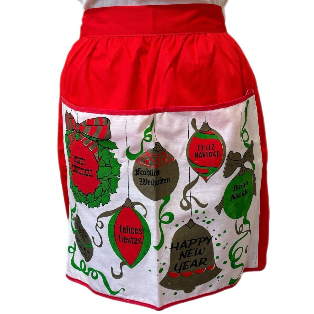 Christmas Around World Half Apron Retro 70s Vintage Holiday Cottage Core Festive